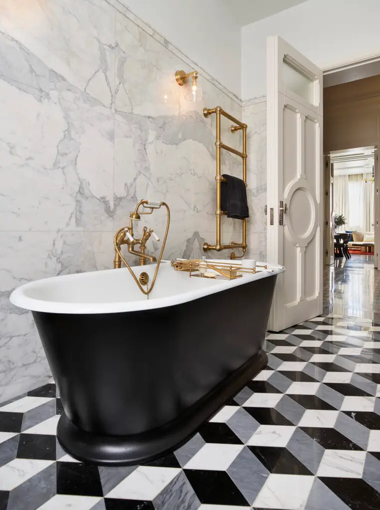 Elegant bathroom with heated towel rack demonstrating comfort and value