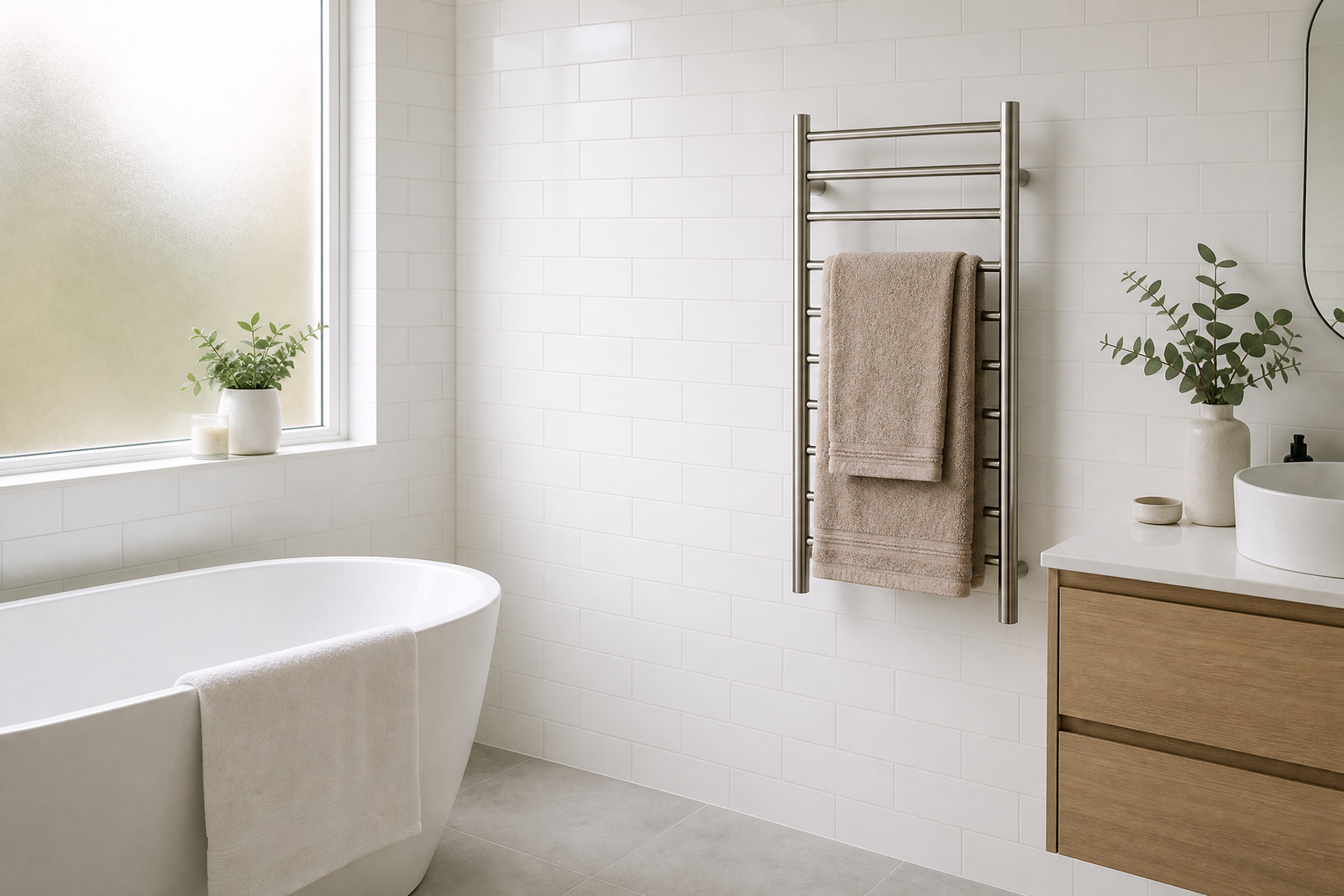 Heated Towel Rack Running Cost - Modern Bathroom with Energy Efficient Towel Warmer