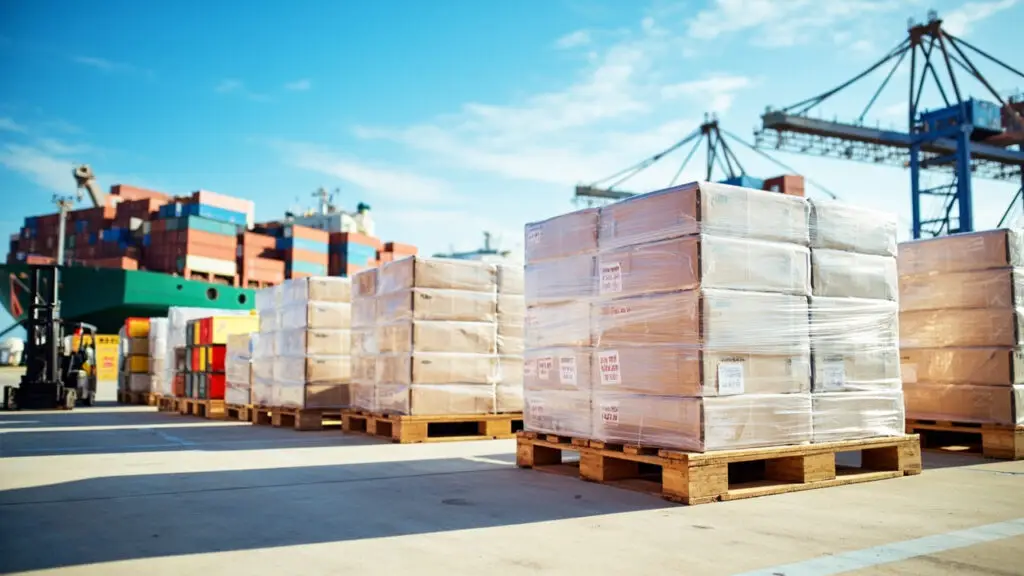Heated towel rack shipping pallets at China port for USA import