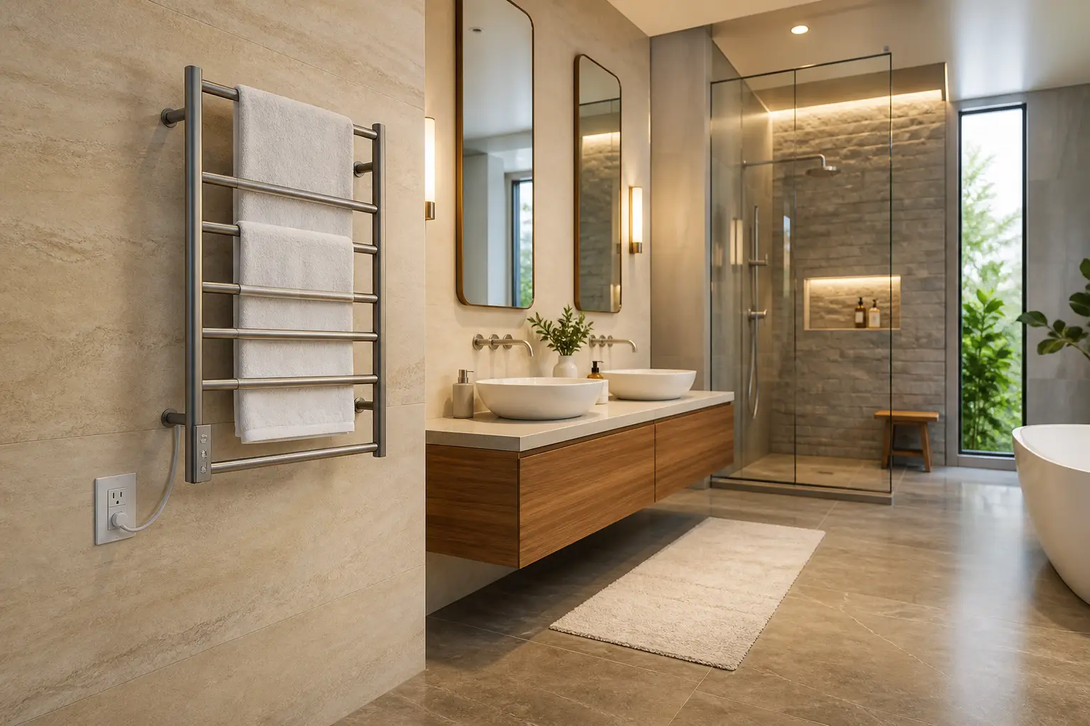 heated towel rack bathroom safety checklist in a modern bathroom