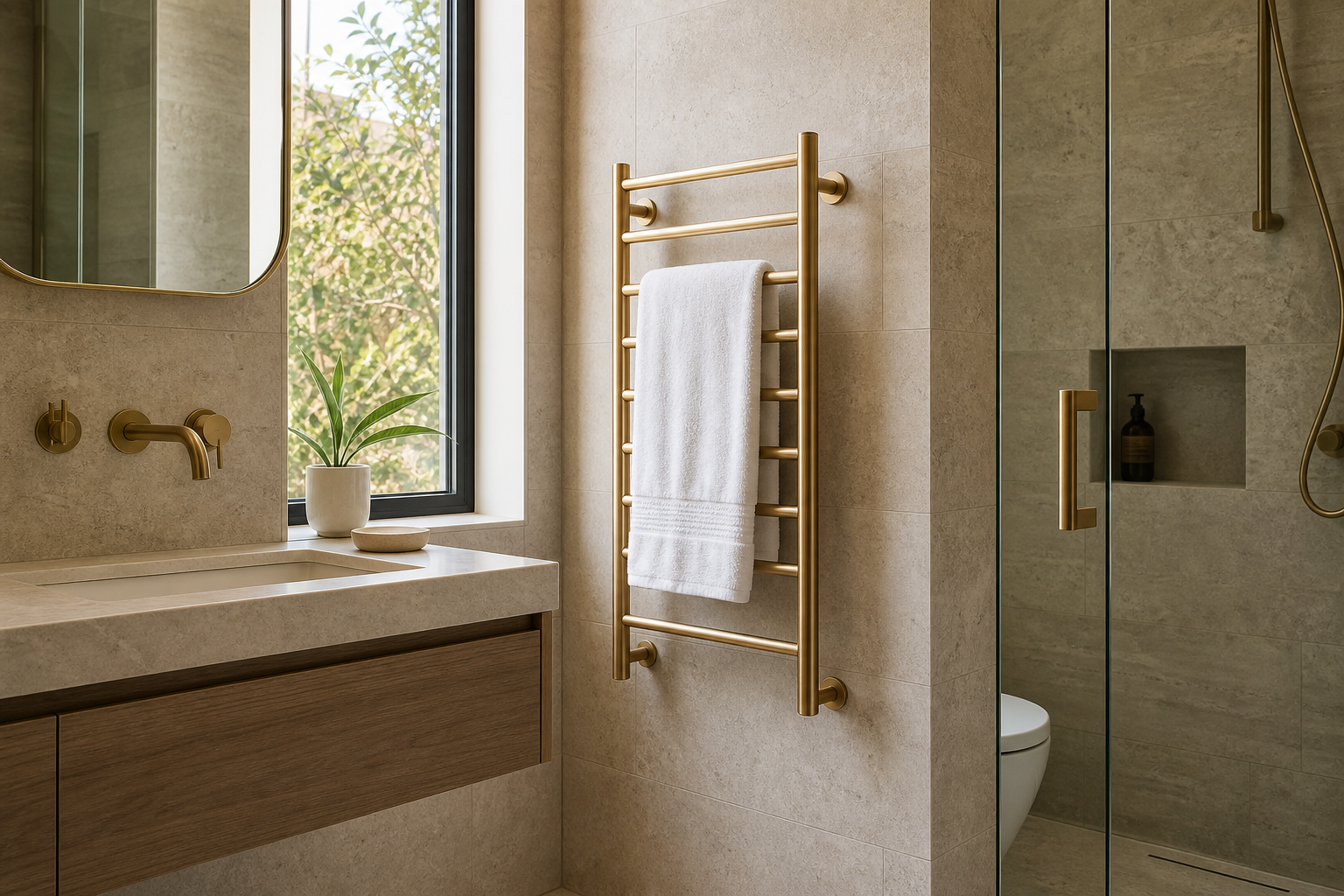 best heated towel rack types for small bathrooms in a compact modern bathroom