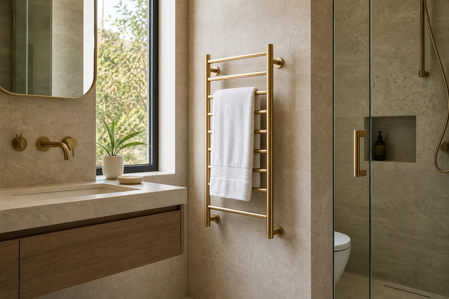 PVD finish heated towel rack detail