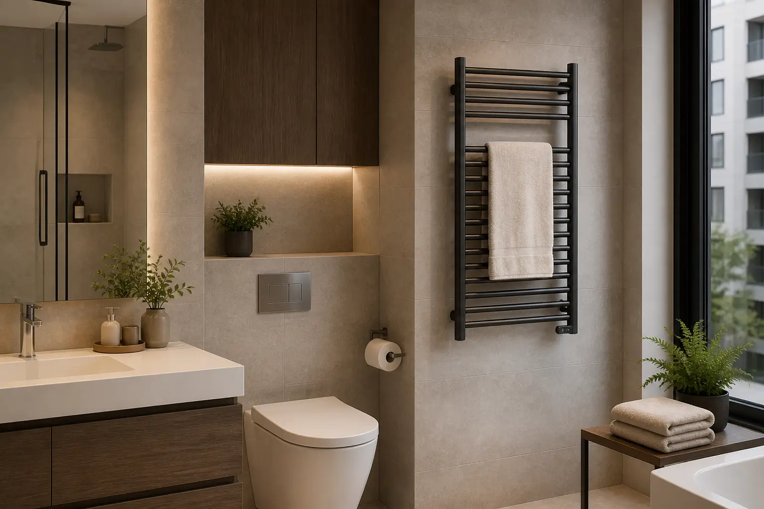 electric heated towel rail for apartment and multifamily bathroom projects