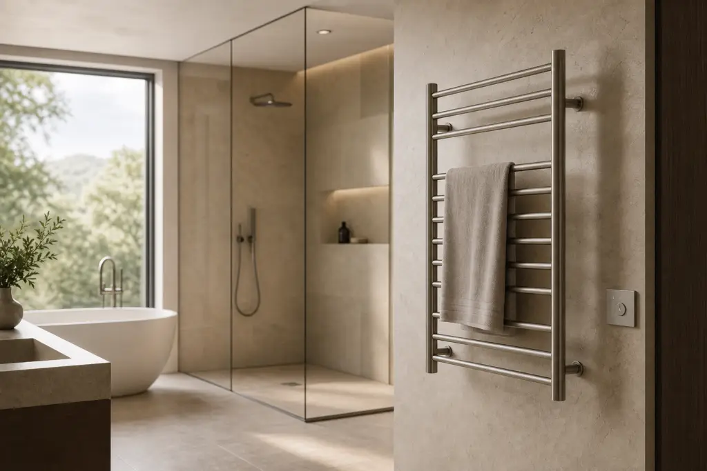best wattage for heated towel rail in a modern bathroom