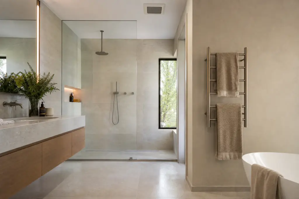 bathroom humidity control with ventilation and heated towel rack