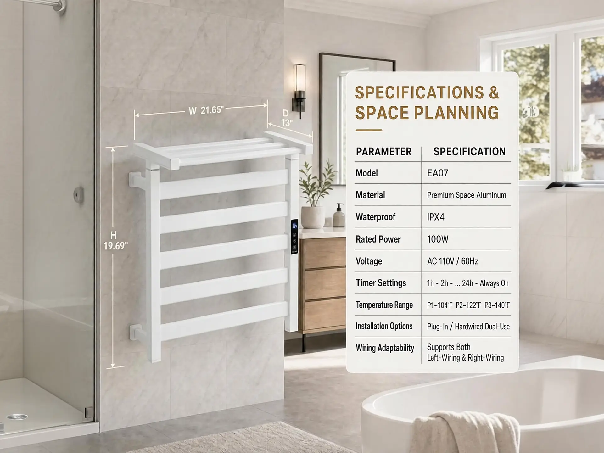 Calithrex Heated Towel Rack With Shelf EA7-500